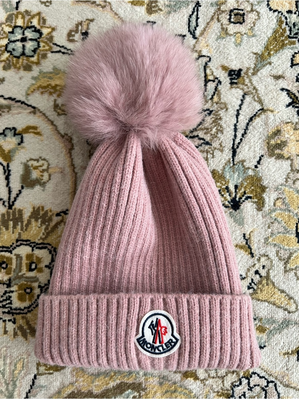 “Moncler” logo print Pink Rib-Knit Pom Pom Beanie hat NO TAG!
